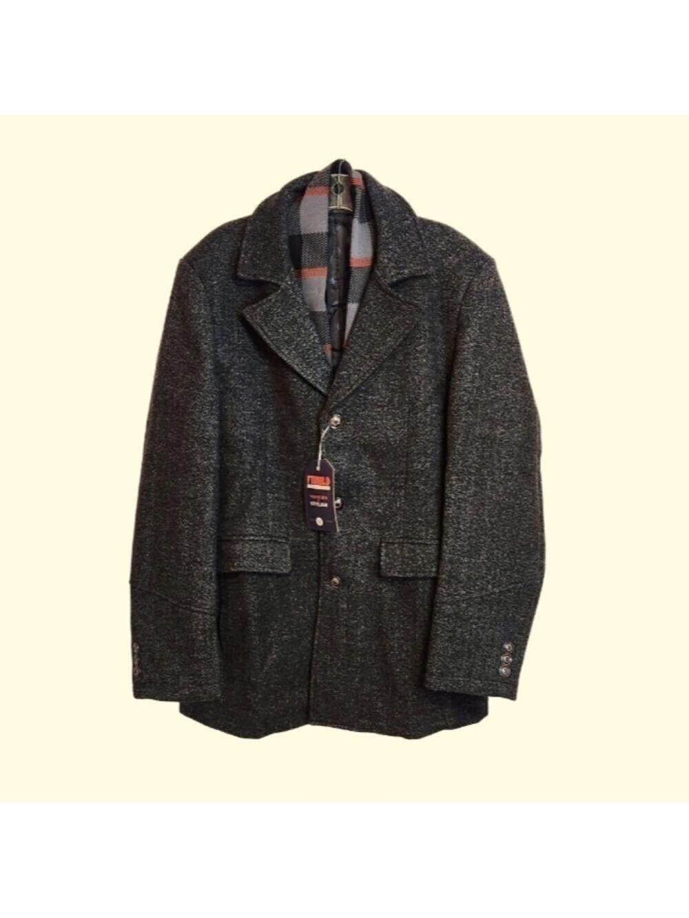 Amazon Mens Wool Blend Plaid Scarf Trench Coat Grey Medium